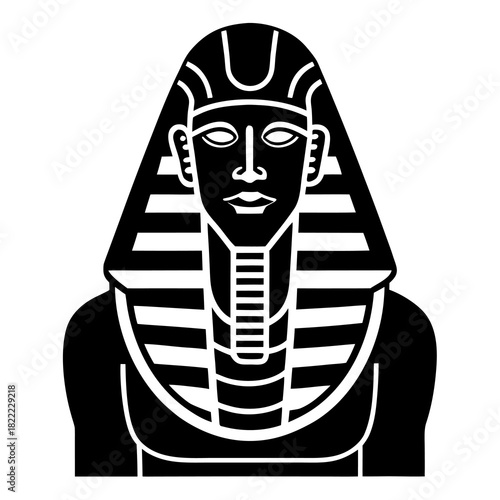 Egyptian pharaoh bust illustration in black and white graphic style