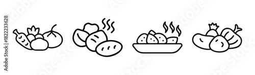 Vector illustration of delicious roasted vegetables on a black background
