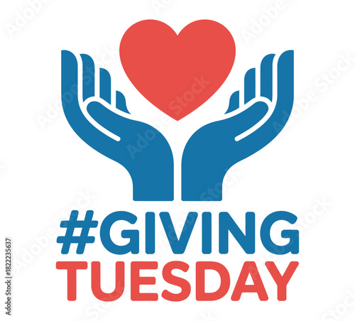 Hands holding a heart above the hashtag Giving Tuesday text.