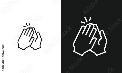 High Five and Clapping Hands Line Art Icon for Celebration, Teamwork Success, and Greeting Symbols