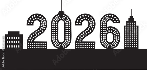 Celebrating 2026 New Year with Urban Skyline Silhouette Design Concept