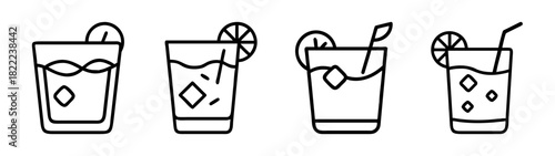 Stylish whiskey sour cocktail vector illustration with ice cubes