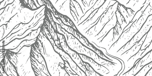 Stylized mountain range vector illustration, rugged peaks and valleys nature