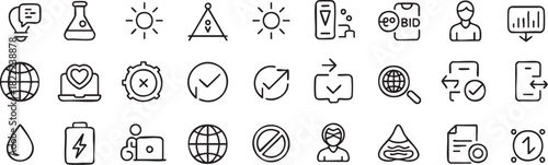 Collection of assorted line art icons depicting diverse symbols and concepts