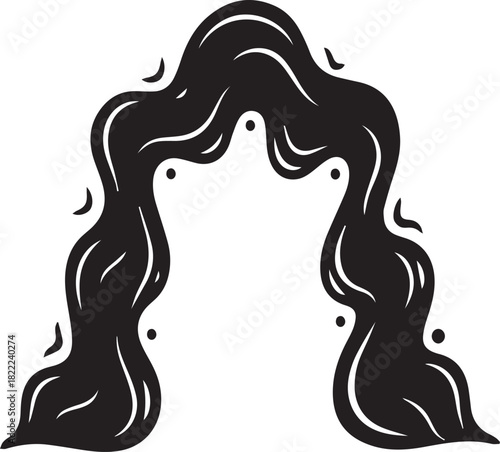 Black and white vector design of a flowing hair silhouette. Graphic icon of wavy locks isolated on a clean background
