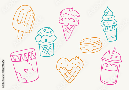Ilustraciones de helados y postres tiernos