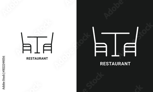 Restaurant Dining Table Icon with Chairs - Minimalist Line Art Symbol for Cafe Menus, Food Service, and Dating Apps
