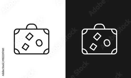 Travel Suitcase and Luggage Line Art Icon with Stickers for Vacation Planning, Business Trips, and Tourism Apps