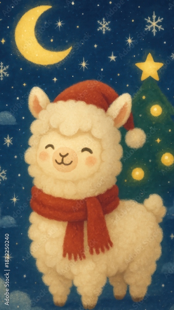 Obraz premium Festive llama under starry sky mobile wallpaper