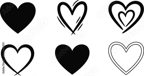 Vector Illustration of Hand Drawn Heart Shapes Collection. Love, Romance, Valentine's Day Design Elements & Icons.