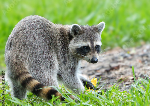 Raccoon Running Through Field in Morning Light, Central Florida.