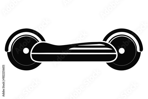 A black abs roller is illustrated, featuring ergonomic handles and dual wheels for stability