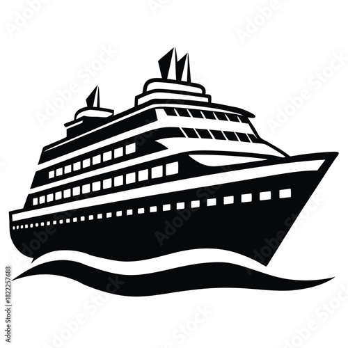 A large cruise ship moves dynamically across water in this vectorbased image