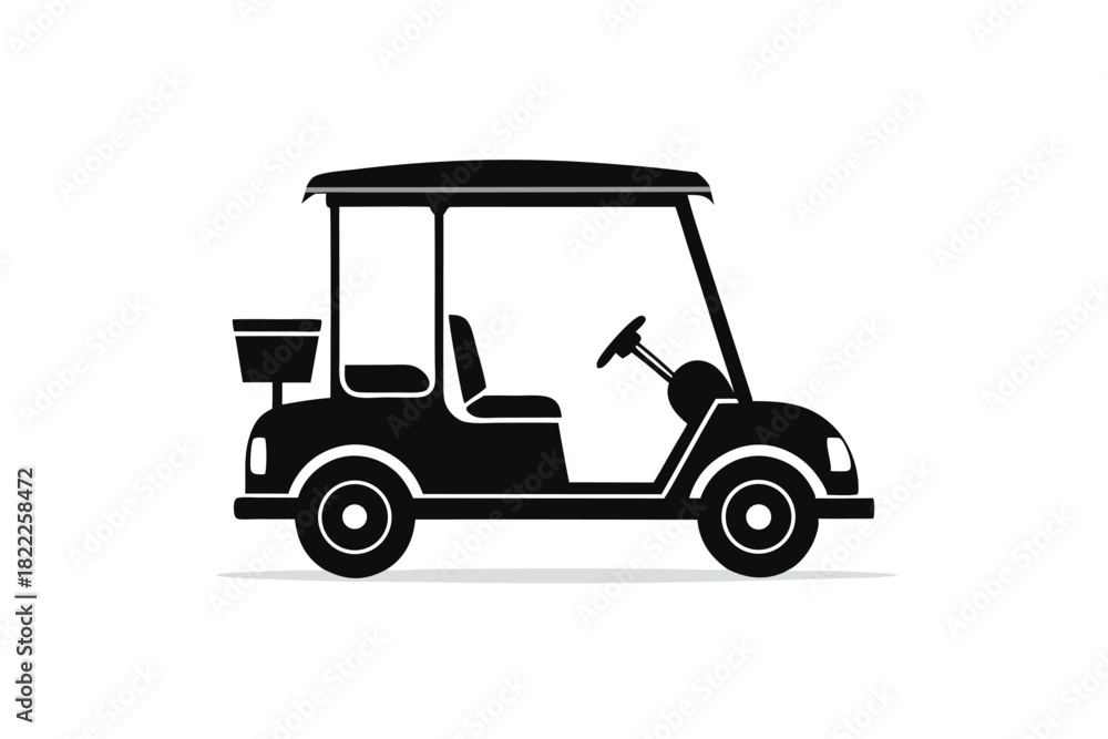 Fototapeta premium A simplified black silhouette shows a small golf cart with a storage container in back