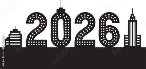 Vector cityscape illustration for the year 2026 with urban landscape