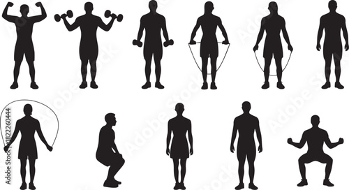 Workout silhouettes vector illustration of people exercising for fitness