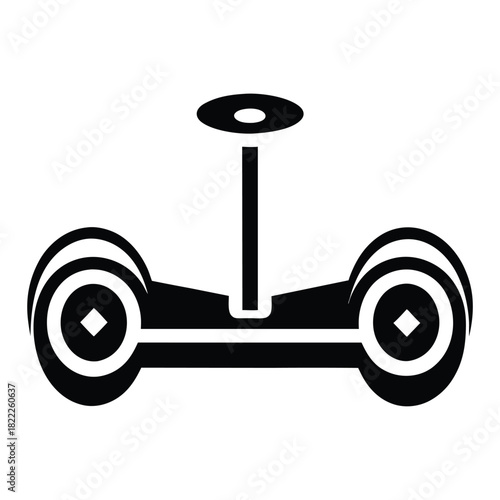 An electric selfbalancing scooter is displayed as a simplistic solid black icon