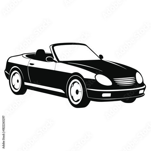 Black and white convertible car shows a simple silhouettestyle outline of the vehicle