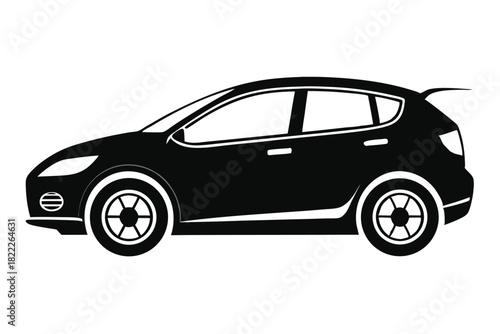 Black car hatchback silhouette shows side view, revealing simple automotive styling against a clean backdrop