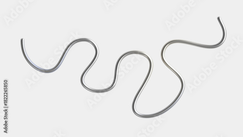 3d chrome metal squiggle. Abstract shape element with effect silver gradient. Liquid 3d line, steel curve figure, glossy tube wave. Tech futuristic ribbon. Vector illustration