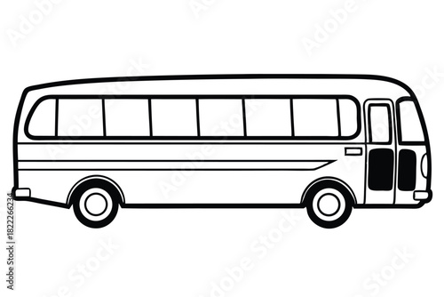 Black lined contour portrays the side view of a bus with several windows