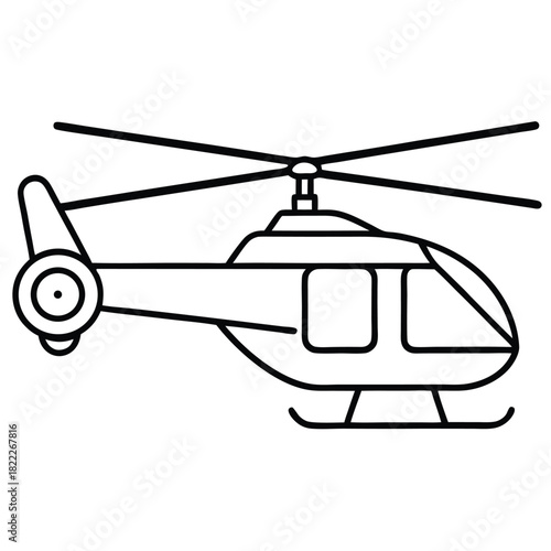 Black outline shows an aircraft helicopter with two windows and landing gear on white