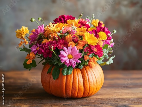 Wallpaper Mural Fall flowers in a pumpkin on a table.
 Torontodigital.ca