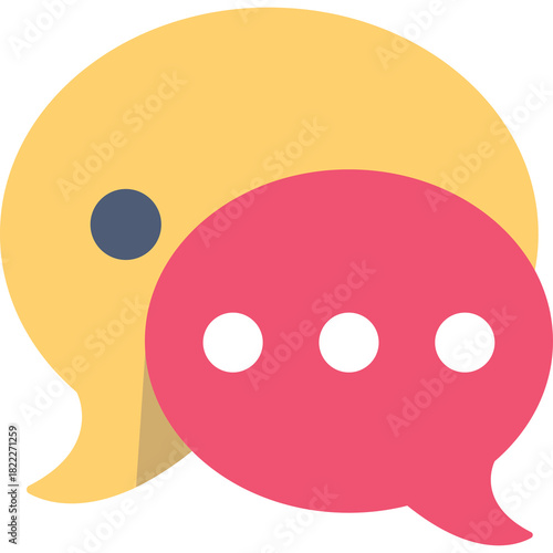 Two Speech Bubbles One Yellow And One Pink With Three White Dots Inside The Pink Bubble And A Blue Dot On The Yellow Bubble Communicating A Conversation Or Message With A Transparent Background