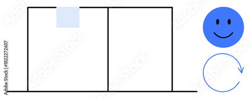Progress concept. Visualizing progress through a blue smile, a rotating arrow, and organized panel elements. Progress in workflow, efficiency, positivity, organization, and improvement