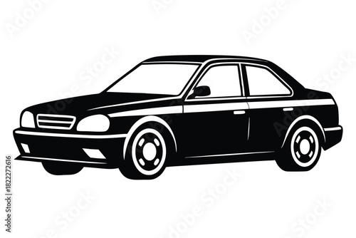Black silhouette shows the compact automobile side view with a clear white background
