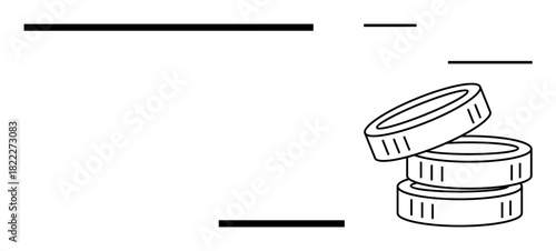 Stack of three coins surrounded by horizontal lines, symbolizing financial success, wealth, savings, investments, economy, stability, and business in a simple flat metaphor