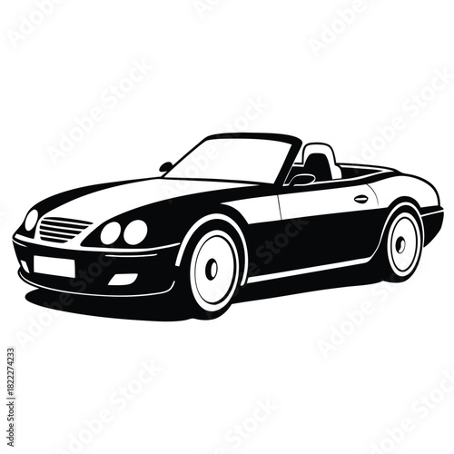 Convertible automobile rendered in bold black and white showcases sleek design and modern style