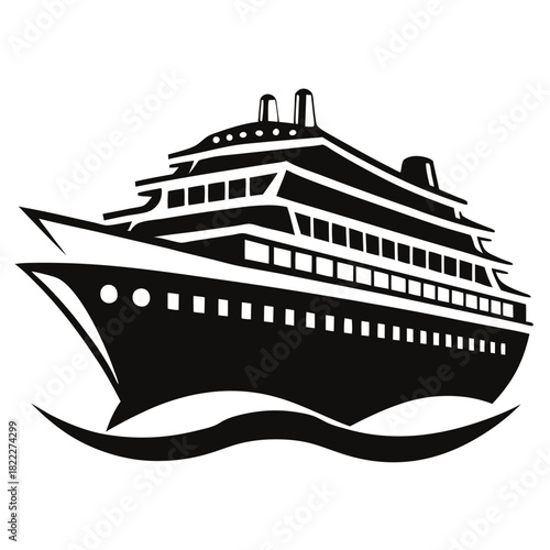 Detailed black cruise ship sails proudly across simulated ocean waves with impressive scale