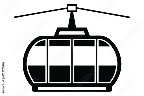 Isolated black cable car icon displays winter transport atop a white background
