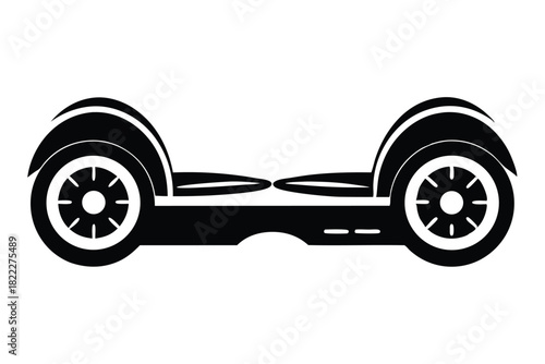 Isolated black hoverboard exhibits sleek lines, balanced design, and ready for innovative transportation experiences