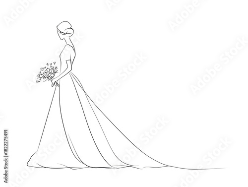 Bride silhouette vector illustration, one line art, isolated on white background 