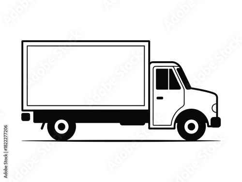 Illustration of a black and white delivery truck with a rectangular cargo area