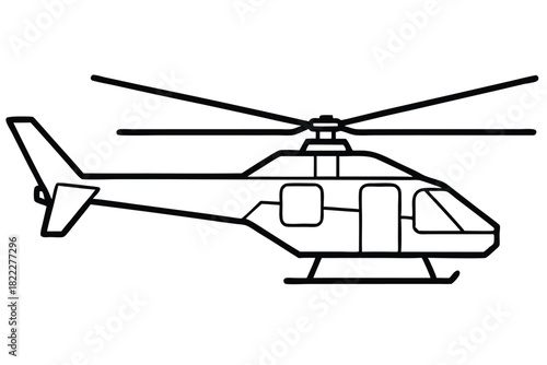 Line drawing shows a helicopter with main rotor and tail rotor in simple detail
