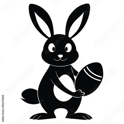 Monochrome bunny holding painted easter egg conveys minimalistic holiday cheer and a joyful, sweet sentiment
