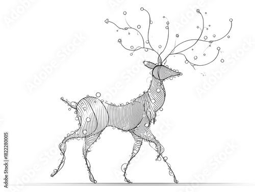 Deer one line art on a white background