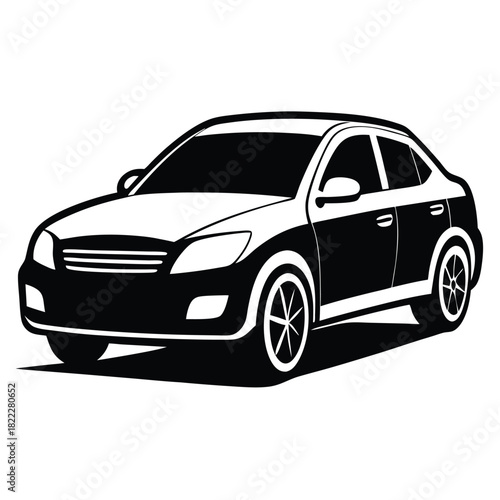 Monochrome sedan showcases a strong silhouette, emphasizing automotive modernity and clean lines