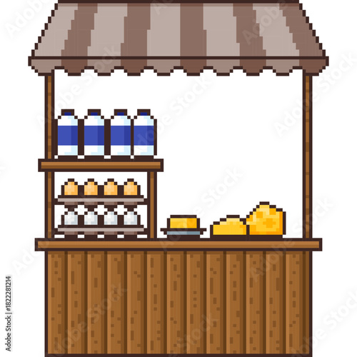 milk, egg, butter, and cheese stall pixel illustration design