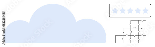 Cloud computing concept. Cloud symbol with puzzle pieces integration and a star rating for quality assessment. Cloud computing for technology, collaboration, business strategies, IT solutions
