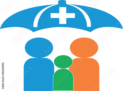 Family health insurance protection under umbrella icon