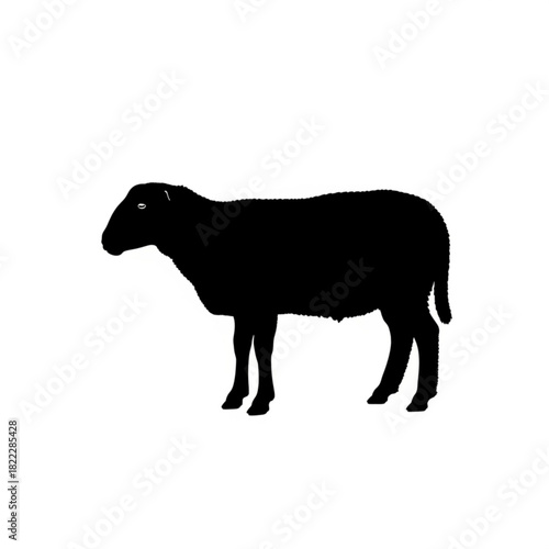 Silhouette of a sheep standing in profile with a solid black fill on a white background in a vector graphic