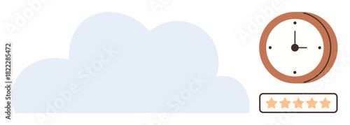 Cloud next to clock and rating scale representing efficiency, time management, and user satisfaction. Ideal for productivity, performance, cloud services, deadlines, organization, quality project