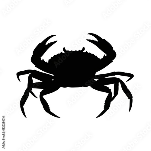 Silhouette illustration of a crab with large claws and multiple legs on a white background