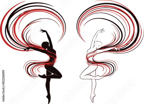 Ballerina. Two vector ballet girls silhouettes. Design for logo or poster. EPS version.