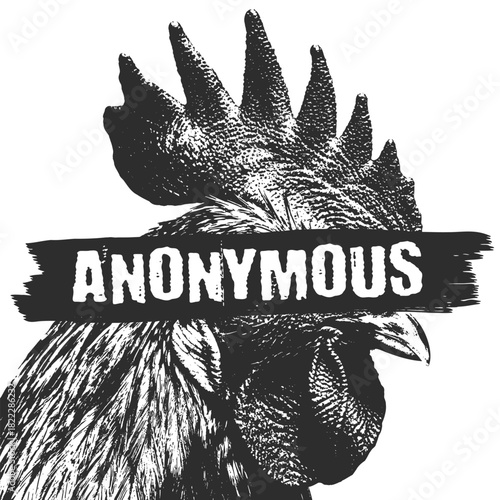 Grayscale Detailed Rooster Illustration Anonymous Text Graphic Element Design