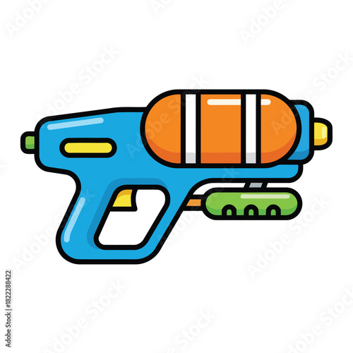 Cartoon water gun with blue body and orange tank